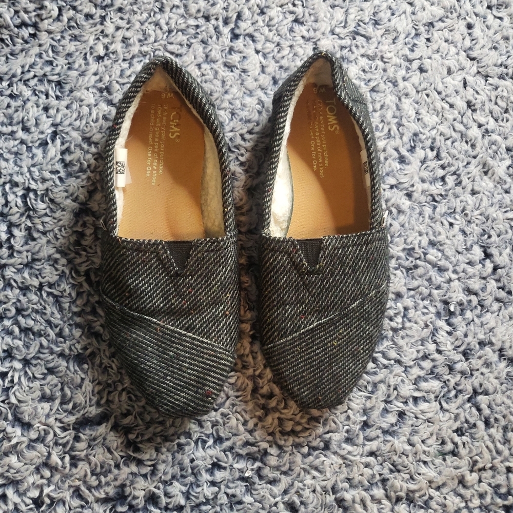 TOMS Wool Blend Herringbone Print Faux Fur Lining Womens Shoes - 6